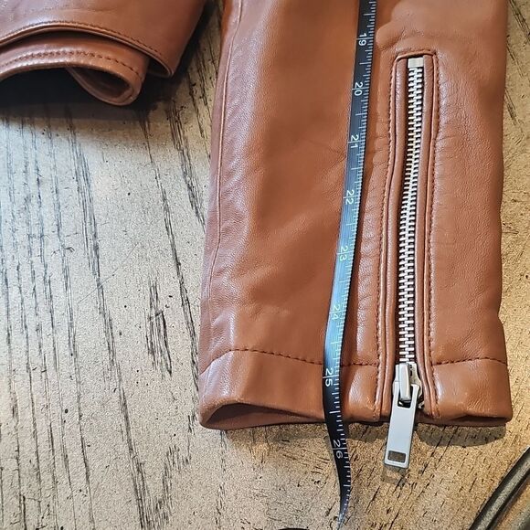 Brown leather moto jacket size L Aqua excellent condition - Picture 7 of 14